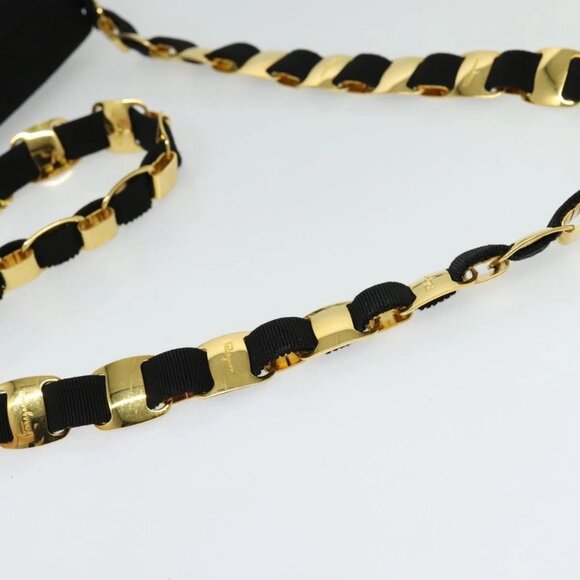 Salvatore Ferragamo Chain Vala Shoulder Bag Canvas Black Gold Auth - Picture 7 of 16